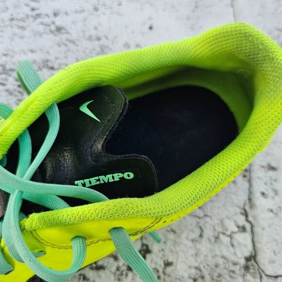 Nike Men Shoes Tiepmo Neon Green Sneaker Lace Up Leather Soccer Shoes Size 7.5 - Picture 10 of 11
